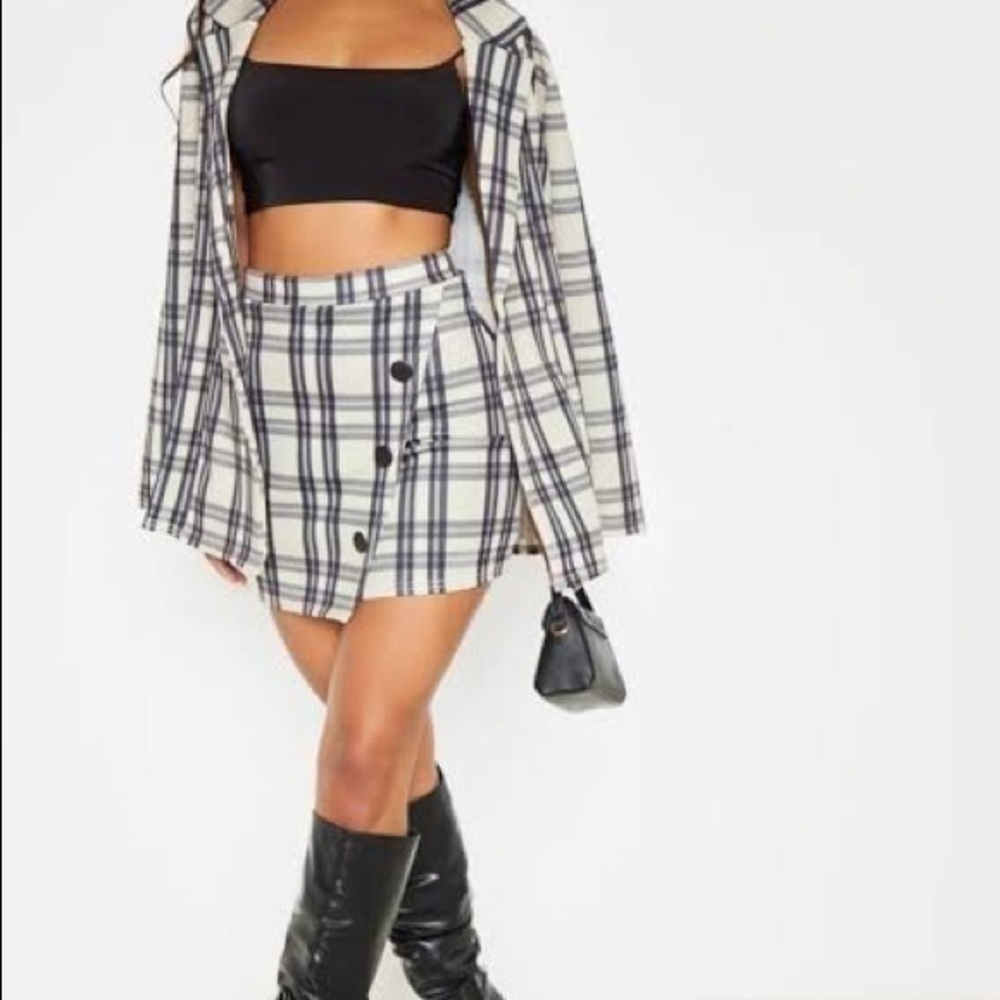 Stone Checked Button Skirt